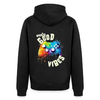 Only Good Vibes: Good Life Cool Gaming Controller - Unisex Premium Bio Zip Hoodie - Schwarz - Hinten - Nico (187cm)