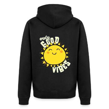 Only Good Vibes: Good Life Süße Cartoon Sonne - Unisex Premium Bio Zip Hoodie - Schwarz - Hinten - Nico (187cm)