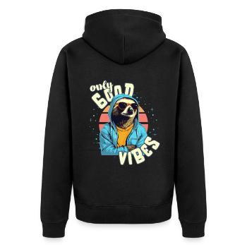 Only Good Vibes: Good Life Faultier mit Jacke - Unisex Premium Bio Zip Hoodie - Schwarz - Hinten - Nico (187cm)