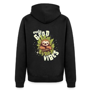 Only Good Vibes: Good Life Süßes Cartoon Faultier - Unisex Premium Bio Zip Hoodie - Schwarz - Hinten - Nico (187cm)