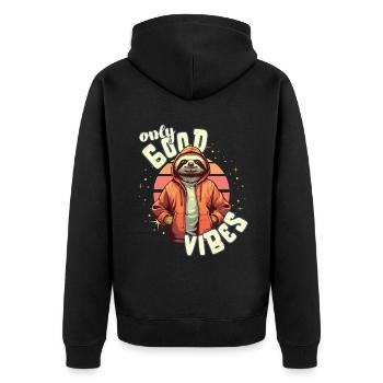 Only Good Vibes: Good Life Faultier mit Jacke - Unisex Premium Bio Zip Hoodie - Schwarz - Hinten - Nico (187cm)