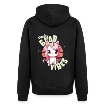 Only Good Vibes: Good Life Cute Magic Unicorn - Unisex Premium Organic Zip Hoodie - black - Back - Nico (187cm)