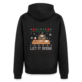 Let It Snow Sloth Ugly Sweater - Unisex Premium Bio Zip Hoodie - Schwarz - Hinten - Nico (187cm)