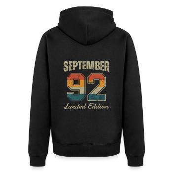 Date de naissance : Septembre 1992 - Edition Limitée Rétro - Veste à capuche bio Premium Unisexe - noir - Dos - Nico (187cm)