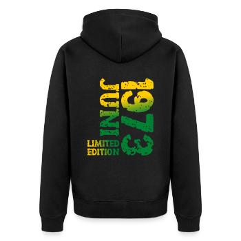 1973 juin édition limitée cadeau d’anniversaire - Veste à capuche bio Premium Unisexe - noir - Dos - Nico (187cm)