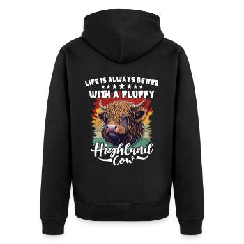 Hochlandrinder Cattles - Unisex Premium Bio Zip Hoodie - Schwarz - Hinten - Nico (187cm)