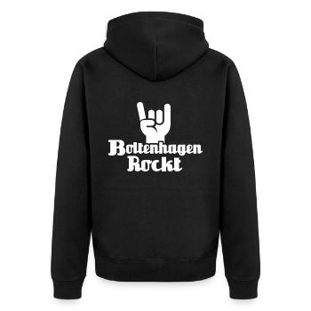 Boltenhagen Sprüche Boltenhagener Spruch - Unisex Premium Bio Zip Hoodie - Schwarz - Hinten - Nico (187cm)