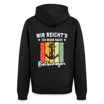 Boltenhagen Sprüche Boltenhagener Spruch - Unisex Premium Bio Zip Hoodie - Schwarz - Hinten - Nico (187cm)