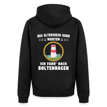 Boltenhagen Sprüche Boltenhagener Spruch - Unisex Premium Bio Zip Hoodie - Schwarz - Hinten - Nico (187cm)