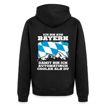 Bayern Flagge - Unisex Premium Bio Zip Hoodie - Schwarz - Hinten - Nico (187cm)