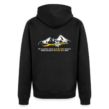 Bayern Berge - Unisex Premium Bio Zip Hoodie - Schwarz - Hinten - Nico (187cm)
