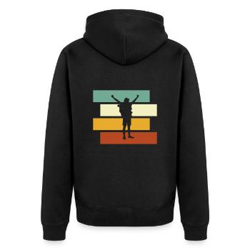 Wandern Retro - Unisex Premium Bio Zip Hoodie - Schwarz - Hinten - Nico (187cm)