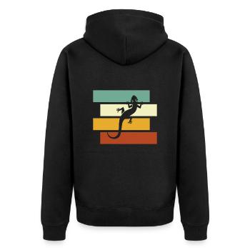 Eidechse Retro - Unisex Premium Bio Zip Hoodie - Schwarz - Hinten - Nico (187cm)