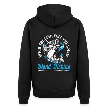 Hand Angeln Fischer Nudeln Liebhaber Fischer Fisch - Unisex Premium Bio Zip Hoodie - Schwarz - Hinten - Nico (187cm)
