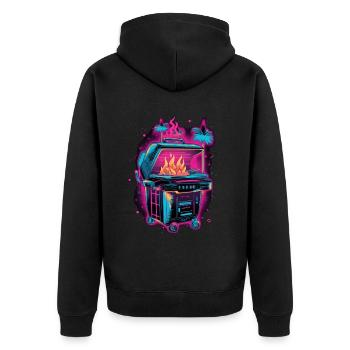 Vaporwave Grill Synthwave Grillen Geschenk Retro - Unisex Premium Bio Zip Hoodie - Schwarz - Hinten - Nico (187cm)