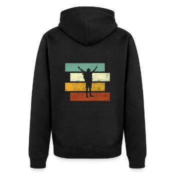Wandern Retro - Unisex Premium Bio Zip Hoodie - Schwarz - Hinten - Nico (187cm)