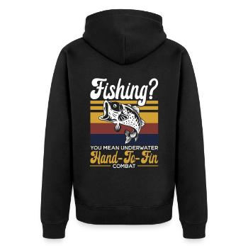 Handfischen Fischer Noodling Liebhaber Fischer Fisch - Unisex Premium Bio Zip Hoodie - Schwarz - Hinten - Nico (187cm)
