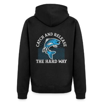 Handfischen Fischer Noodling Liebhaber Fischer Fisch - Unisex Premium Bio Zip Hoodie - Schwarz - Hinten - Nico (187cm)