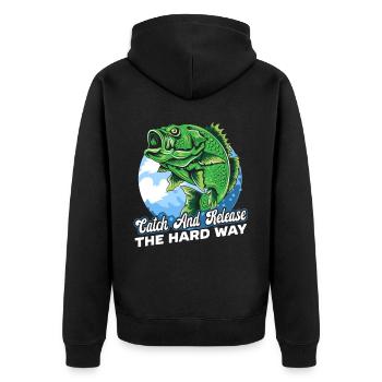 Handfischen Fischer Noodling Liebhaber Fischer Fisch - Unisex Premium Bio Zip Hoodie - Schwarz - Hinten - Nico (187cm)