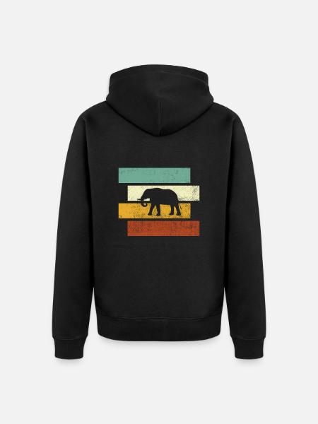 Elefant Retro - Unisex Premium Bio Zip Hoodie - Schwarz