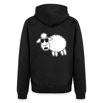 Schaf mit Sonnenbrille - Unisex Premium Bio Zip Hoodie - Schwarz - Hinten - Nico (187cm)