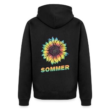 Sonnenblume Sommer Sonne Strand Meer - Unisex Premium Bio Zip Hoodie - Schwarz - Hinten - Nico (187cm)