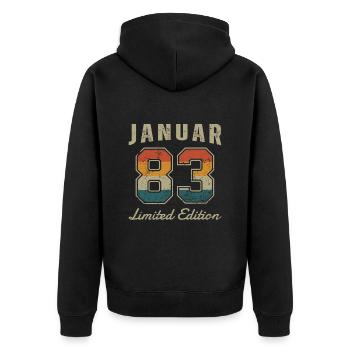 Date de naissance : Janvier 1983 - Edition Limitée Rétro - Veste à capuche bio Premium Unisexe - noir - Dos - Nico (187cm)