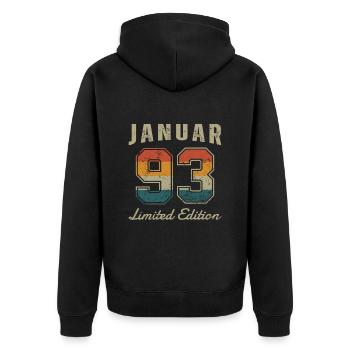 Date de naissance : Janvier 1993 - Edition Limitée Rétro - Veste à capuche bio Premium Unisexe - noir - Dos - Nico (187cm)