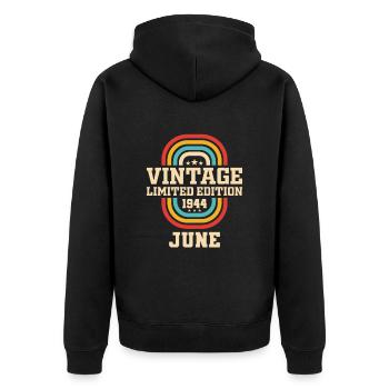 79. Geburtstag Juni Jahrgang 1944 Vintage - Unisex Premium Bio Zip Hoodie - Schwarz - Hinten - Nico (187cm)