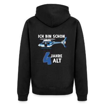 Polizei Hubschrauber 4. Geburtstag - Unisex Premium Bio Zip Hoodie - Schwarz - Hinten - Nico (187cm)