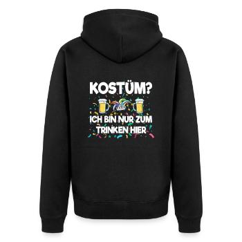 Kostüm? Ich bin nur zum Trinken hier - Unisex Premium Bio Zip Hoodie - Schwarz - Hinten - Nico (187cm)