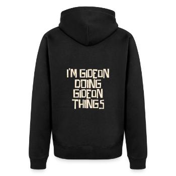 I'm Gideon doing Gideon things - Unisex Premium Bio Zip Hoodie - Schwarz - Hinten - Nico (187cm)