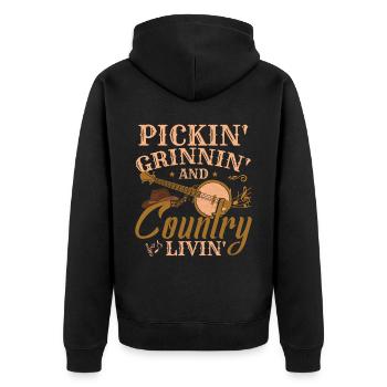 Country-Musik - Unisex Premium Bio Zip Hoodie - Schwarz - Hinten - Nico (187cm)