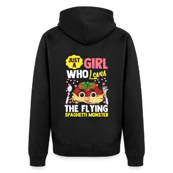 FSM Pastafarian - Unisex Premium Bio Zip Hoodie - Schwarz - Hinten - Nico (187cm)
