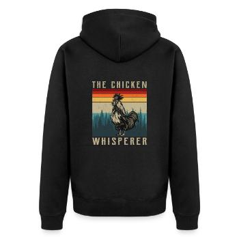 Hühnerliebhaber Hühnerbauer - Unisex Premium Bio Zip Hoodie - Schwarz - Hinten - Nico (187cm)