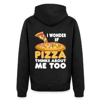 Ob Pizza Auch An Mich Denkt Pizza-Food-Liebhaber - Unisex Premium Bio Zip Hoodie - Schwarz - Hinten - Nico (187cm)