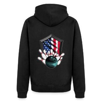 Amerika Flagge USA Bowling Kugel Pin Bowler - Unisex Premium Bio Zip Hoodie - Schwarz - Hinten - Nico (187cm)