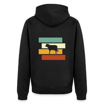 Kuh Retro - Unisex Premium Bio Zip Hoodie - Schwarz - Hinten - Nico (187cm)