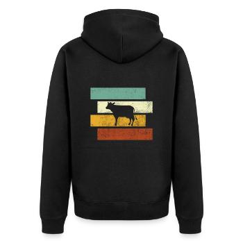 Kuh Retro - Unisex Premium Bio Zip Hoodie - Schwarz - Hinten - Nico (187cm)