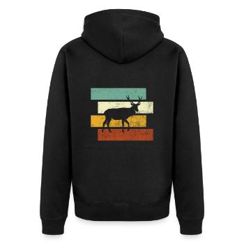 Hirsch Retro - Unisex Premium Organic Zip Hoodie - black - Back - Nico (187cm)