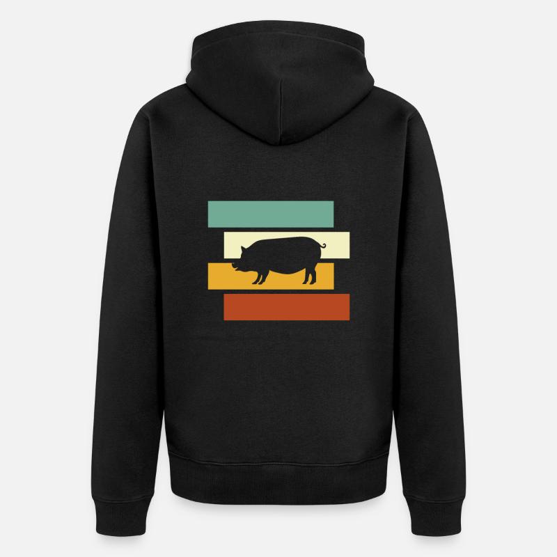 Schwein Retro - Unisex Premium Bio Zip Hoodie - Schwarz