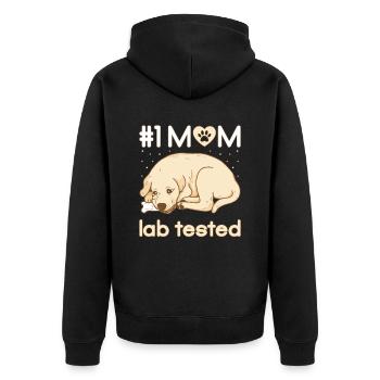 mom lab tested - Unisex Premium Organic Zip Hoodie - black - Back - Nico (187cm)
