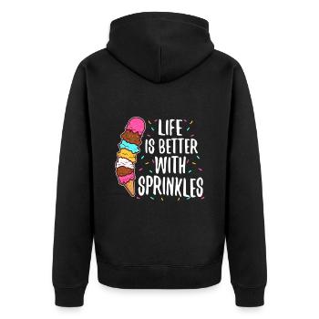 Life Is Better With Sprinkles - Unisex Premium Bio Zip Hoodie - Schwarz - Hinten - Nico (187cm)