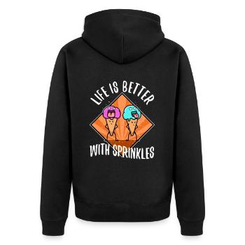 Life Is Better With Sprinkles - Unisex Premium Bio Zip Hoodie - Schwarz - Hinten - Nico (187cm)