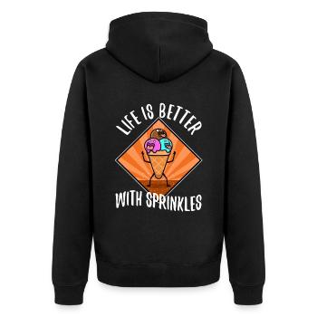 Life Is Better With Sprinkles - Unisex Premium Bio Zip Hoodie - Schwarz - Hinten - Nico (187cm)