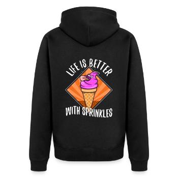 Life Is Better With Sprinkles - Unisex Premium Bio Zip Hoodie - Schwarz - Hinten - Nico (187cm)