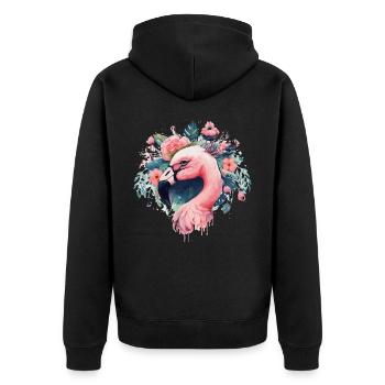 Cute Pink Flamingo Tropical Bird Flower Crown Flor - Unisex Premium Organic Zip Hoodie - black - Back - Nico (187cm)
