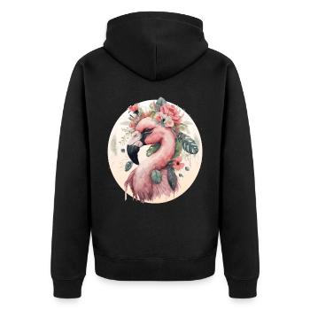 Flamant Rose Oiseau Exotique Fleur Couronne Floral Trop - Veste à capuche bio Premium Unisexe - noir - Dos - Nico (187cm)