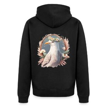 Seagull Bird Flower Crown Floral Seabirds - Unisex Premium Organic Zip Hoodie - black - Back - Nico (187cm)