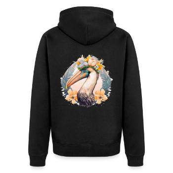 Cute Pelican Bird Flower Crown Floral Seabirds - Unisex Premium Bio Zip Hoodie - Schwarz - Hinten - Nico (187cm)